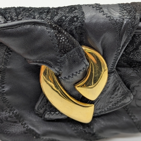 Vintage Black Gold Patchwork Small Leather Shoulder Bag - Picture 8 of 11